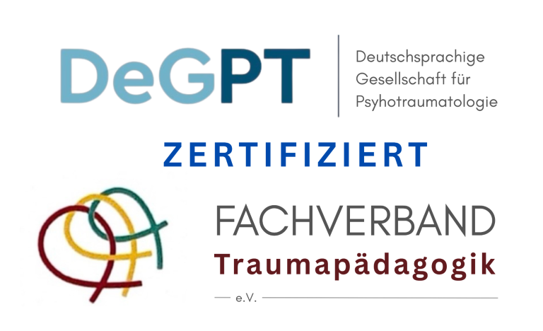 Etienne Döhler – Traumapädagoge und Fachberater aus Kerken NRW Logo der DeGPT und Fachverband Traumapädagogik mit dem Hinweis "Zertifiziert".